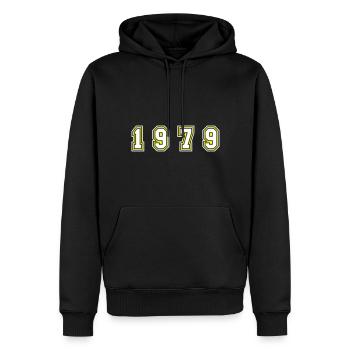Numéro de l’année 1979 - Sweat à capuche Premium bio Homme - noir - Devant - Nico (187cm)