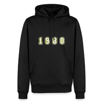 Numéro de l’année 1980 - Sweat à capuche Premium bio Homme - noir - Devant - Nico (187cm)