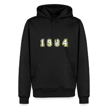 Numéro de l’année 1984 - Sweat à capuche Premium bio Homme - noir - Devant - Nico (187cm)