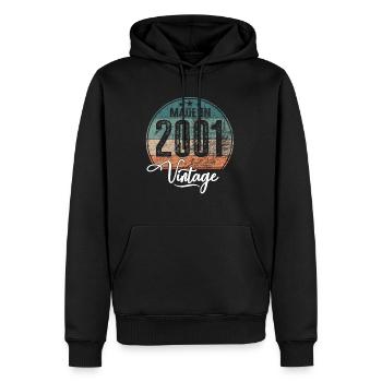 Vintage Fabriqué en 2001 Année de naissance 2001 Anniversaire - Sweat à capuche Premium bio Homme - noir - Devant - Nico (187cm)