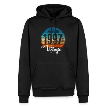 Millésime Fabriqué en 1997 Année de naissance 1997 Anniversaire - Sweat à capuche Premium bio Homme - noir - Devant - Nico (187cm)