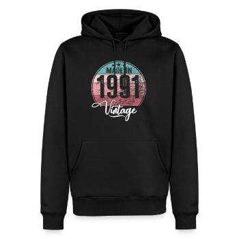 Millésime Fabriqué en 1991 Année de naissance 1991 Anniversaire - Sweat à capuche Premium bio Homme - noir - Devant - Nico (187cm)