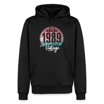 Millésime Fabriqué en 1989 Année de naissance 1989 Anniversaire - Sweat à capuche Premium bio Homme - noir - Devant - Nico (187cm)