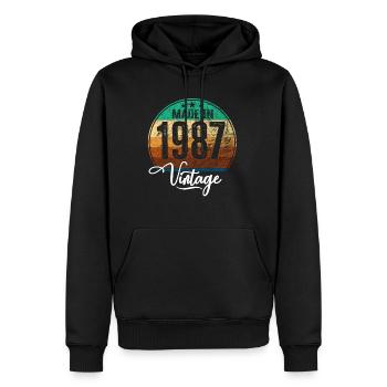Millésime Fabriqué en 1987 Année de naissance 1987 Anniversaire - Sweat à capuche Premium bio Homme - noir - Devant - Nico (187cm)