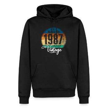 Millésime Fabriqué en 1987 Année de naissance 1987 Anniversaire - Sweat à capuche Premium bio Homme - noir - Devant - Nico (187cm)