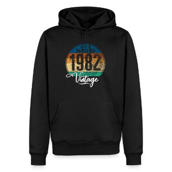 Millésime Fabriqué en 1982 Année de naissance 1982 Anniversaire - Sweat à capuche Premium bio Homme - noir - Devant - Nico (187cm)