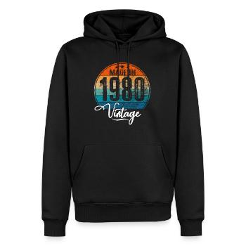 Millésime Fabriqué en 1980 Année de naissance 1980 Anniversaire - Sweat à capuche Premium bio Homme - noir - Devant - Nico (187cm)