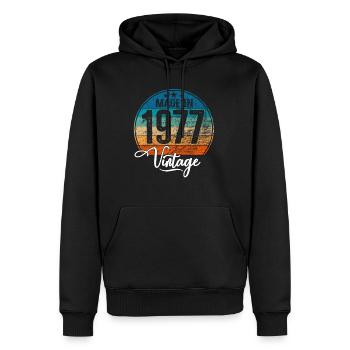 Millésime Fabriqué en 1977 Année de naissance 1977 Anniversaire - Sweat à capuche Premium bio Homme - noir - Devant - Nico (187cm)