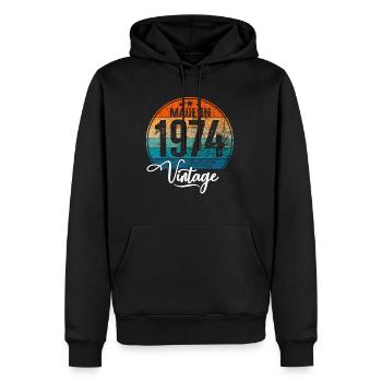 Millésime Fabriqué en 1974 Année de naissance 1974 Anniversaire - Sweat à capuche Premium bio Homme - noir - Devant - Nico (187cm)