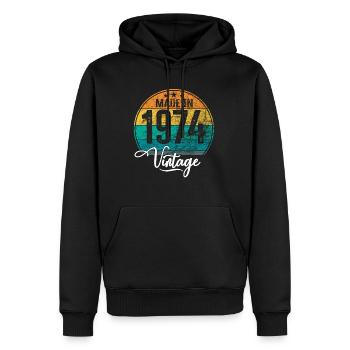 Millésime Fabriqué en 1974 Année de naissance 1974 Anniversaire - Sweat à capuche Premium bio Homme - noir - Devant - Nico (187cm)