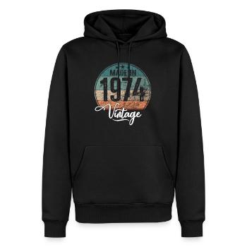 Millésime Fabriqué en 1974 Année de naissance 1974 Anniversaire - Sweat à capuche Premium bio Homme - noir - Devant - Nico (187cm)