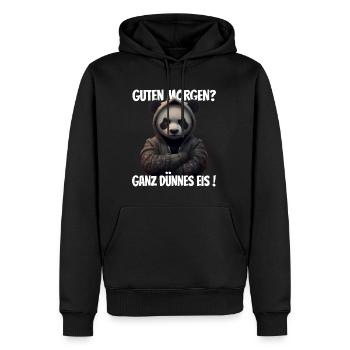 Guten Morgen? Ganz dünnes Eis! Lustiger Pandabär - Männer Premium Bio Hoodie - Schwarz - Vorne - Nico (187cm)