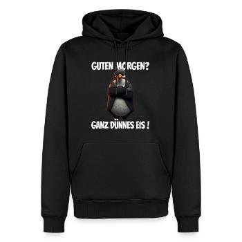 Guten Morgen? Ganz dünnes Eis! Lustiger Pinguin - Männer Premium Bio Hoodie - Schwarz - Vorne - Nico (187cm)