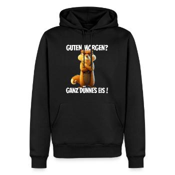Guten Morgen? Ganz dünnes Eis! Lustiges Hörnchen - Männer Premium Bio Hoodie - Schwarz - Vorne - Nico (187cm)