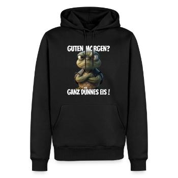 Guten Morgen? Ganz dünnes Eis! Lustige Schildkröte - Männer Premium Bio Hoodie - Schwarz - Vorne - Nico (187cm)