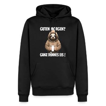 Guten Morgen? Ganz dünnes Eis! Lustiges Faultier - Männer Premium Bio Hoodie - Schwarz - Vorne - Nico (187cm)