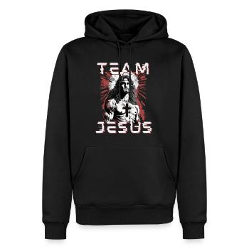 Team Jesus, Solidarität für alle Religionen, Bibel - Männer Premium Bio Hoodie - Schwarz - Vorne - Nico (187cm)