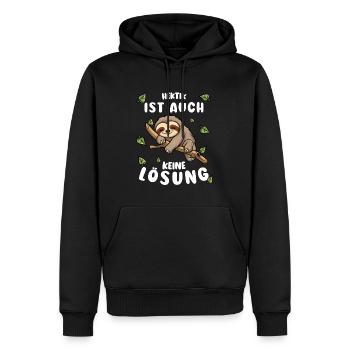 Faultier Lustiger Spruch: Hektik ist keine Lösung - Männer Premium Bio Hoodie - Schwarz - Vorne - Nico (187cm)