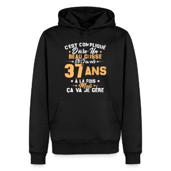 Cadeau d'anniversaire Beau gosse et d'avoir 37 ans - Sweat à capuche Premium bio Homme - noir - Devant - Nico (187cm)