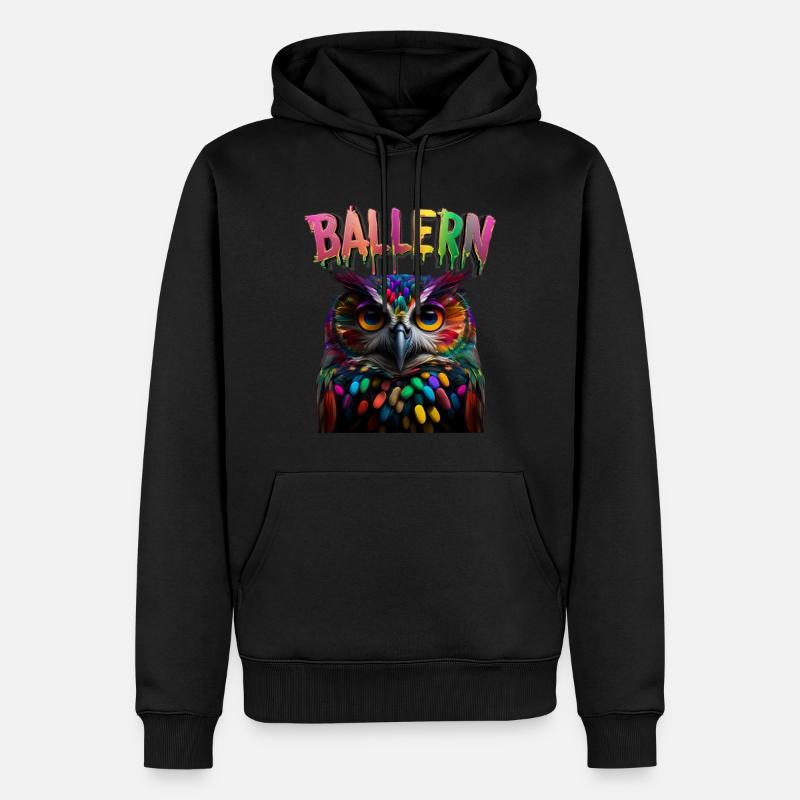 Lustige Techno Eule - Regenbogen Drogen - Männer Premium Bio Hoodie - Schwarz