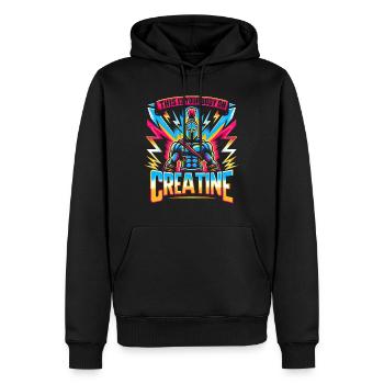 Humour Créatine Sport Musculation - Sweat à capuche Premium bio Homme - noir - Devant - Nico (187cm)