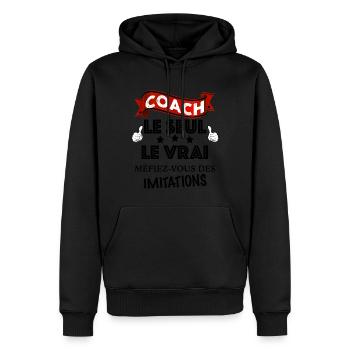 Coach cadeau pour mon coach - Sweat à capuche Premium bio Homme - noir - Devant - Nico (187cm)