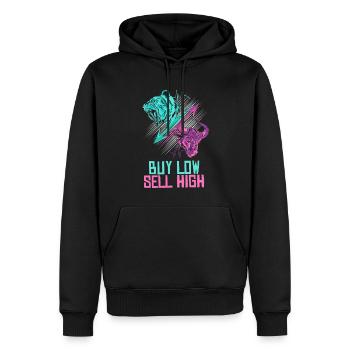 Kaufen Sie Low Sell High Trading Börse Daytrader - Männer Premium Bio Hoodie - Schwarz - Vorne - Nico (187cm)