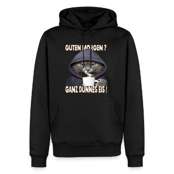 Ganz Dünnes Eis Morgenmuffel Katze Kaffee - Männer Premium Bio Hoodie - Schwarz - Vorne - Nico (187cm)
