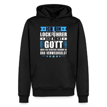 Ich bin Lockführer und nicht Gott - Männer Premium Bio Hoodie - Schwarz - Vorne - Nico (187cm)