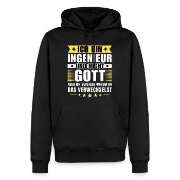 Ich bin Ingenieur und nicht Gott - Männer Premium Bio Hoodie - Schwarz - Vorne - Nico (187cm)