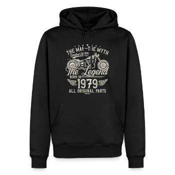 1979 Vintage Man Myth Legend Motorcycle - Men’s Premium Organic Hoodie - black - Front - Nico (187cm)