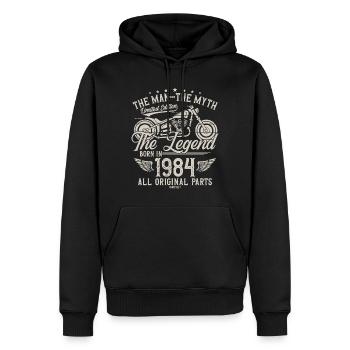 1984 Vintage Man Myth Legend Motorcycle - Men’s Premium Organic Hoodie - black - Front - Nico (187cm)