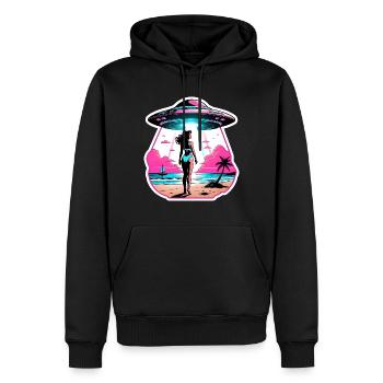 Woman is taken into UFO. Beach scene. - Men’s Premium Organic Hoodie - black - Front - Nico (187cm)