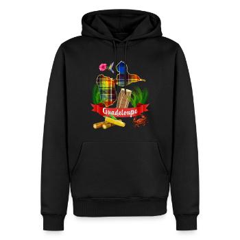 Guadeloupe Madras et Tambour Gwo-ka - Sweat à capuche Premium bio Homme - noir - Devant - Nico (187cm)