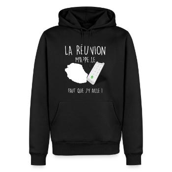 La Réunion La Plus belle île Du Monde - Sweat à capuche Premium bio Homme - noir - Devant - Nico (187cm)