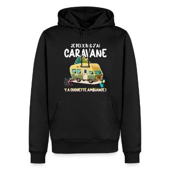 Caravane Humour Chouette Ambiance pour Famille - Sweat à capuche Premium bio Homme - noir - Devant - Nico (187cm)