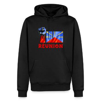 Drapeau La Réunion Courage Honneur Et Respect - Sweat à capuche Premium bio Homme - noir - Devant - Nico (187cm)
