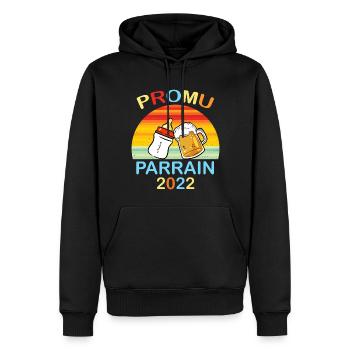 Parrain 2022 Idée Cadeau Annonce Naissance - Sweat à capuche Premium bio Homme - noir - Devant - Nico (187cm)