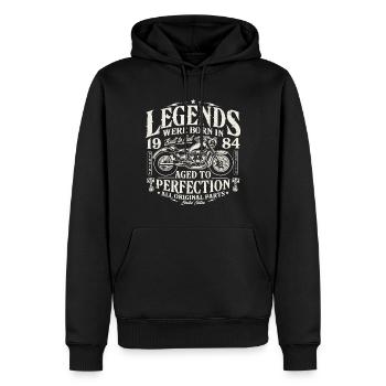 1984 Vintage Born Légendes Anniversaire Moto - Sweat à capuche Premium bio Homme - noir - Devant - Nico (187cm)