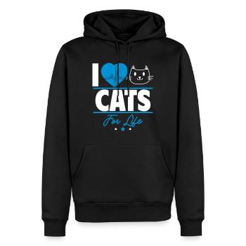 J’aime les chats pour toujours - pour les vrais fans de chats ! - Sweat à capuche Premium bio Homme - noir - Devant - Nico (187cm)