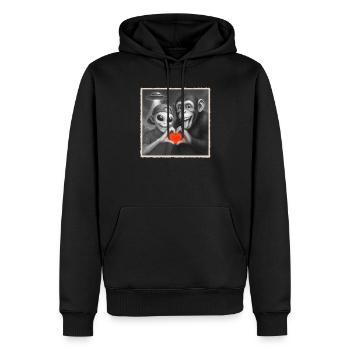 Affe Außerirdischer Schimpanse Herz Hand Liebe UFO - Männer Premium Bio Hoodie - Schwarz - Vorne - Nico (187cm)