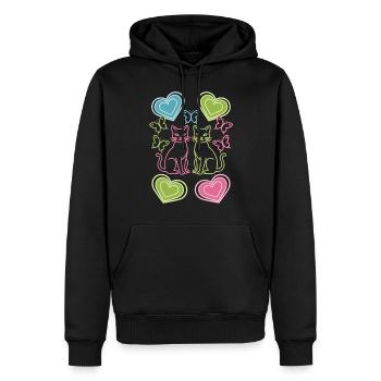 Chat, Chats, Papillon, Printemps, Années 80, Années 90 - Sweat à capuche Premium bio Homme - noir - Devant - Nico (187cm)