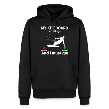 Ma planche de kitesurf m’appelle... Et je dois partir... - Sweat à capuche Premium bio Homme - noir - Devant - Nico (187cm)