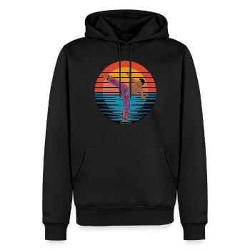 Rétro Capoeira Vintage Arts Martiaux Mixtes Coucher de soleil - Sweat à capuche Premium bio Homme - noir - Devant - Nico (187cm)