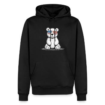 Funny teddy bear with US sunglasses - Men’s Premium Organic Hoodie - black - Front - Nico (187cm)