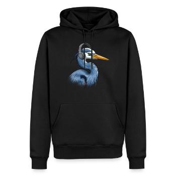 Reiher mit Kopfhörer - Männer Premium Bio Hoodie - Schwarz - Vorne - Nico (187cm)