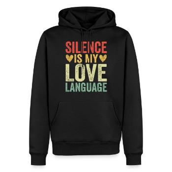 Le silence est mon langage d’amour - Sweat à capuche Premium bio Homme - noir - Devant - Nico (187cm)