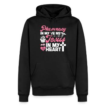 Technicien en pharmacie - Sweat à capuche Premium bio Homme - noir - Devant - Nico (187cm)