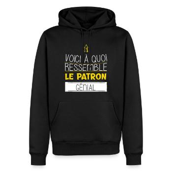 Patron - Cadeau - Drôle - Métier - Génial - Boss - Sweat à capuche Premium bio Homme - noir - Devant - Nico (187cm)
