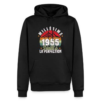 Millésime 1955, Cadeau D'anniversaire Vintage 1955 - Sweat à capuche Premium bio Homme - noir - Devant - Nico (187cm)